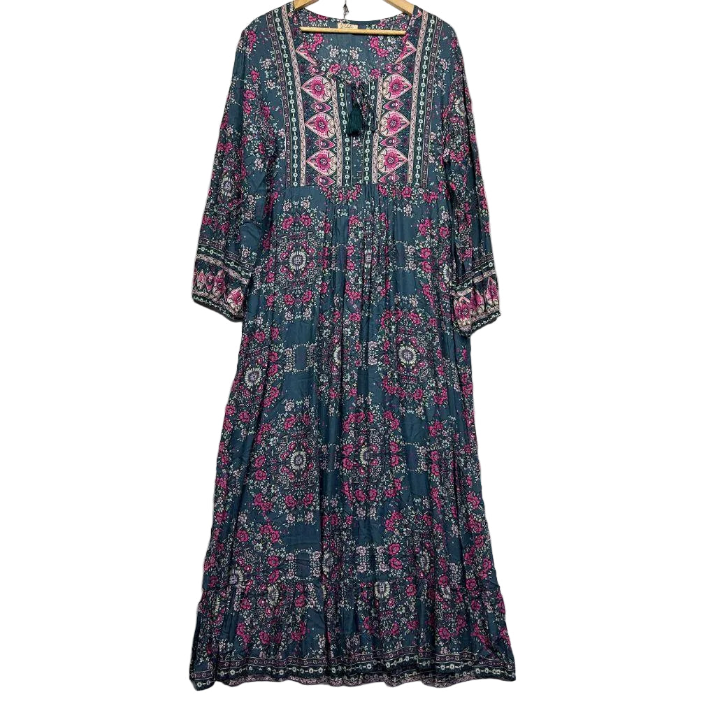 Wilde Bella Teal Floral Boho Maxi Dress - Size 16