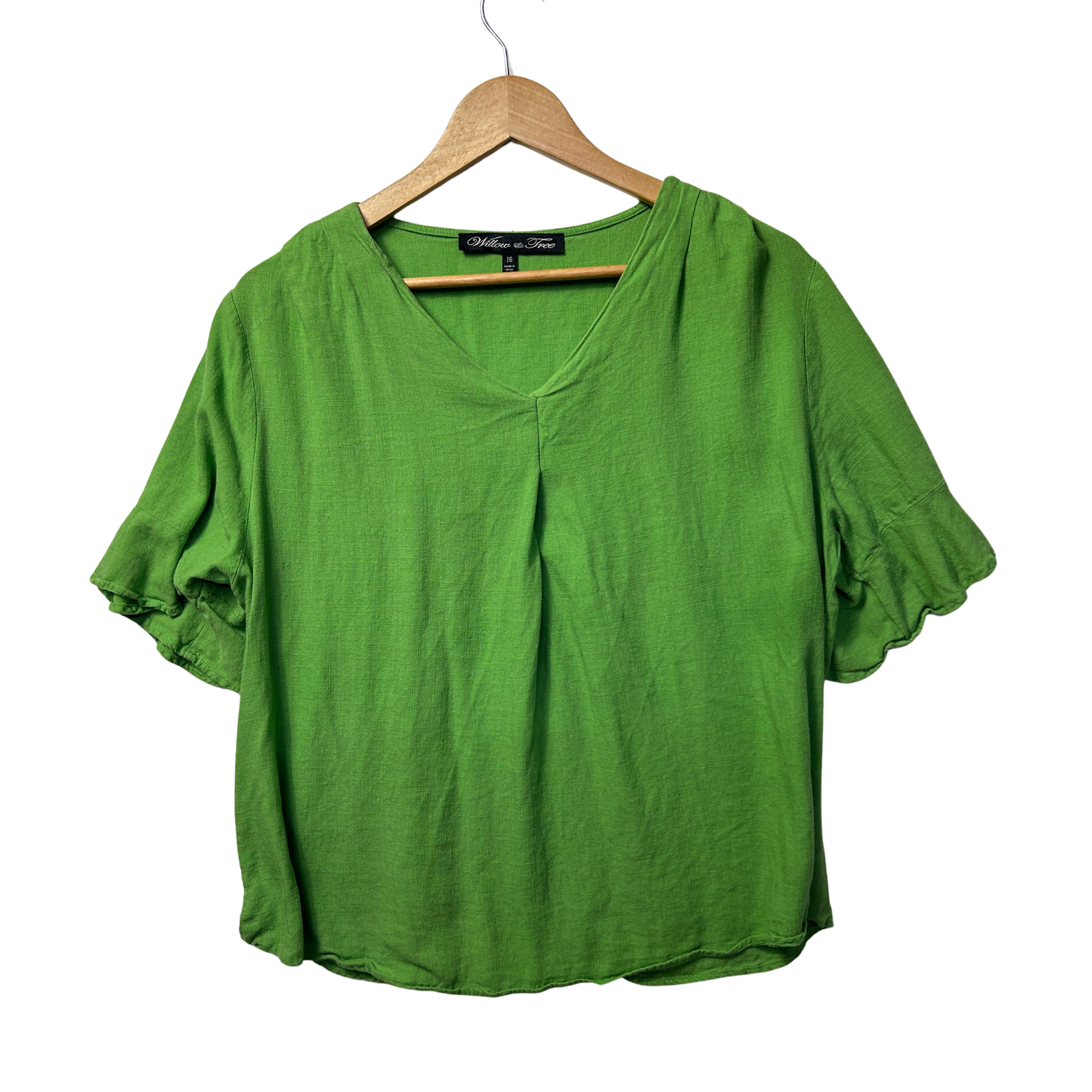 Willow Tree Green Linen Top - Size 18