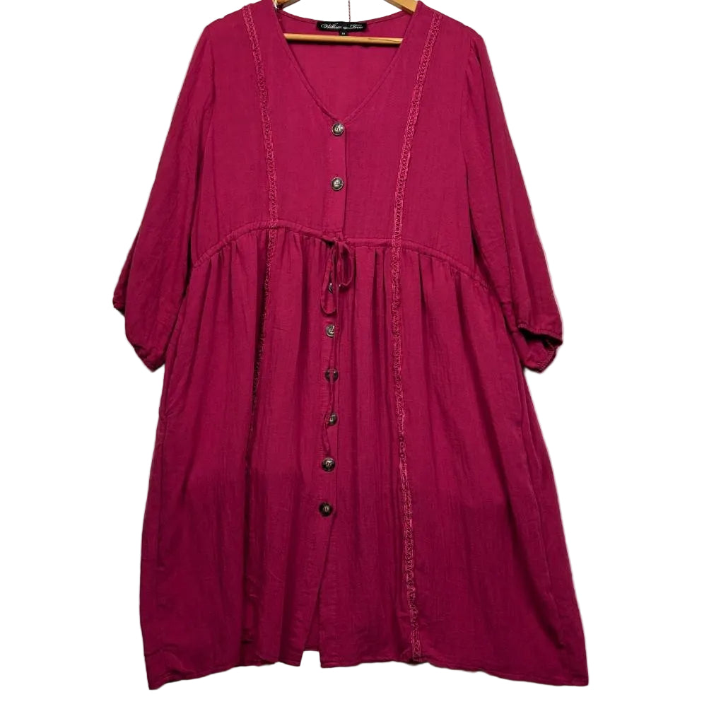 Willow Tree Magenta Linen Dress - Size 18