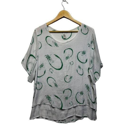 Wishstone White & Green Print Top - Size XL