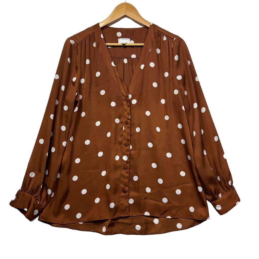 Witchery Brown Polka Dot Top - Size 12