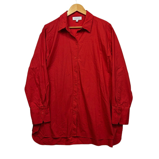 Red button-up shirt front view