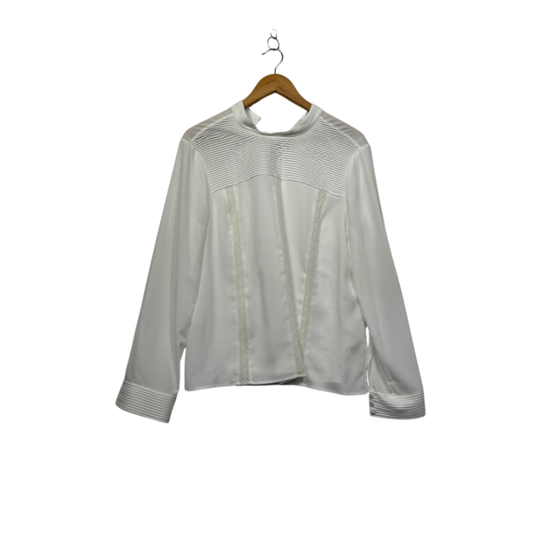 Witchery Sheer Pleated High Neck Long Sleeve Blouse - Size 14