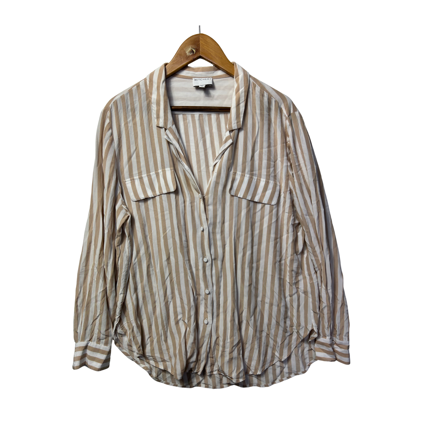 Witchery Tan White Striped Shirt - Size 14