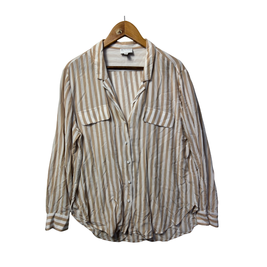Witchery Tan White Striped Shirt - Size 14