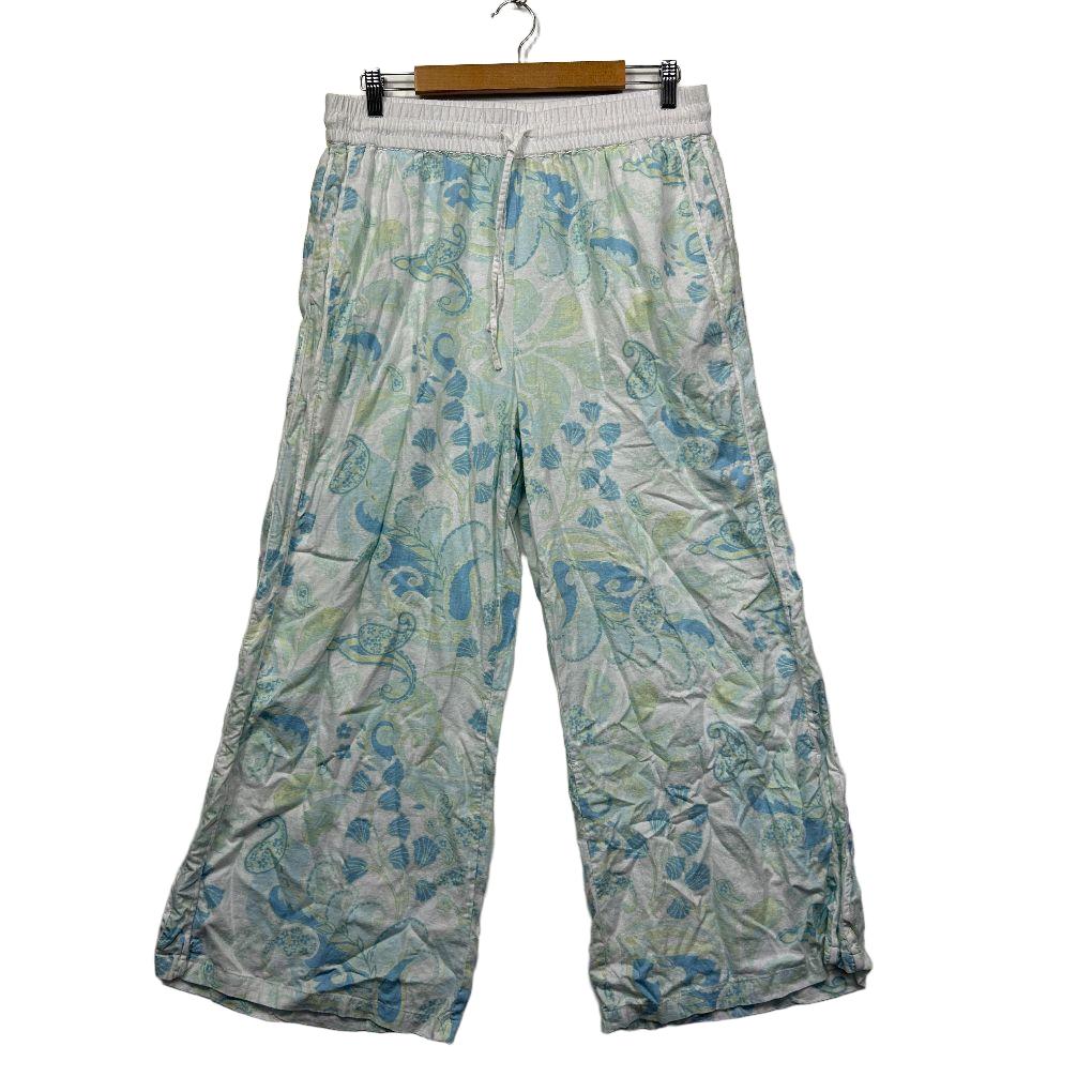 Woman Blue Floral Linen Wide-Leg Pants - Size 14