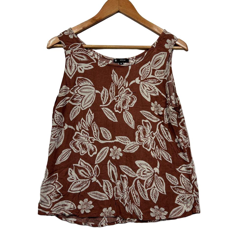 Woman Brown Floral Viscose Top - Size 14