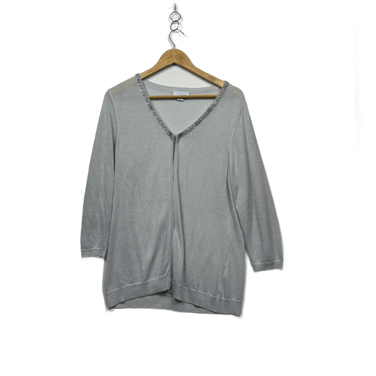 Wombat Silver Metallic Plus Size Beaded Long Sleeve Open Front Top - Size 2XL/16-18
