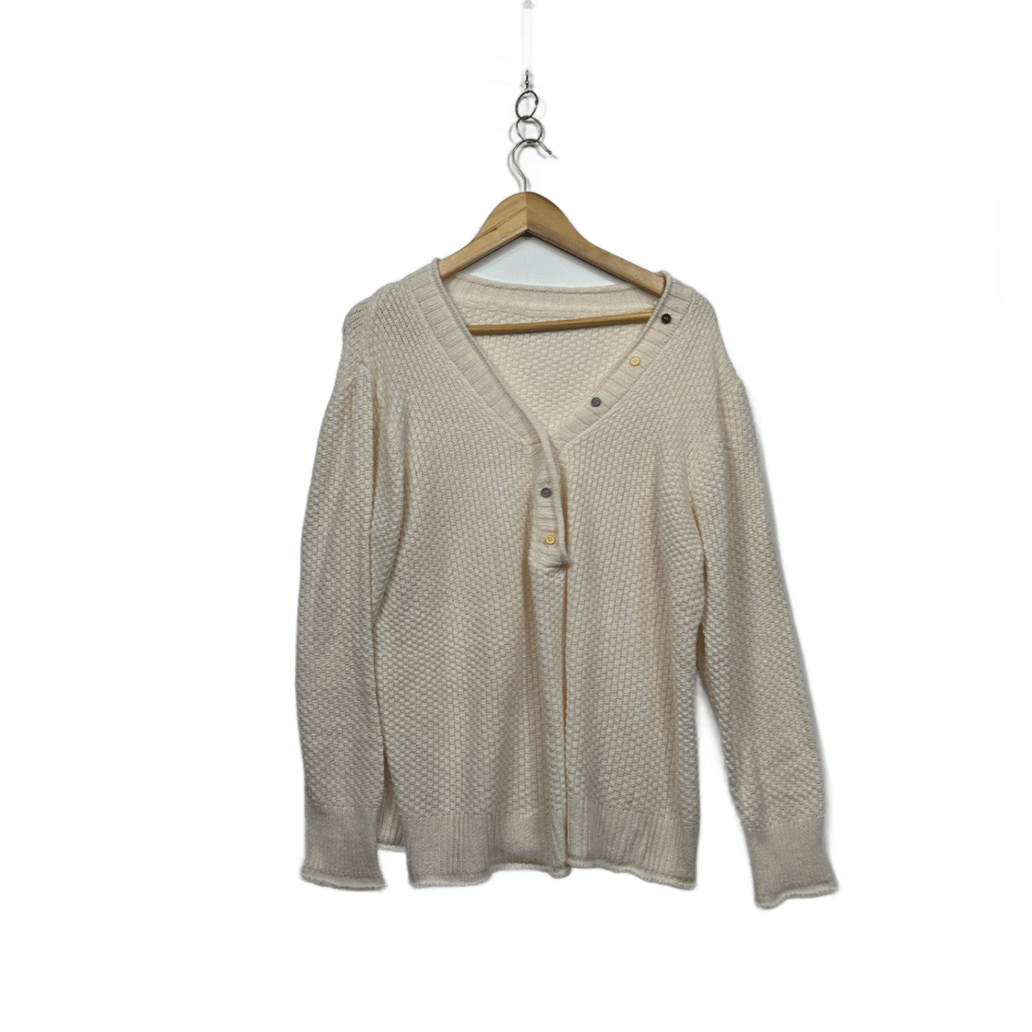 Womens Cream V Neck Long Sleeve Knit Jumper Cardigan Size 2XL