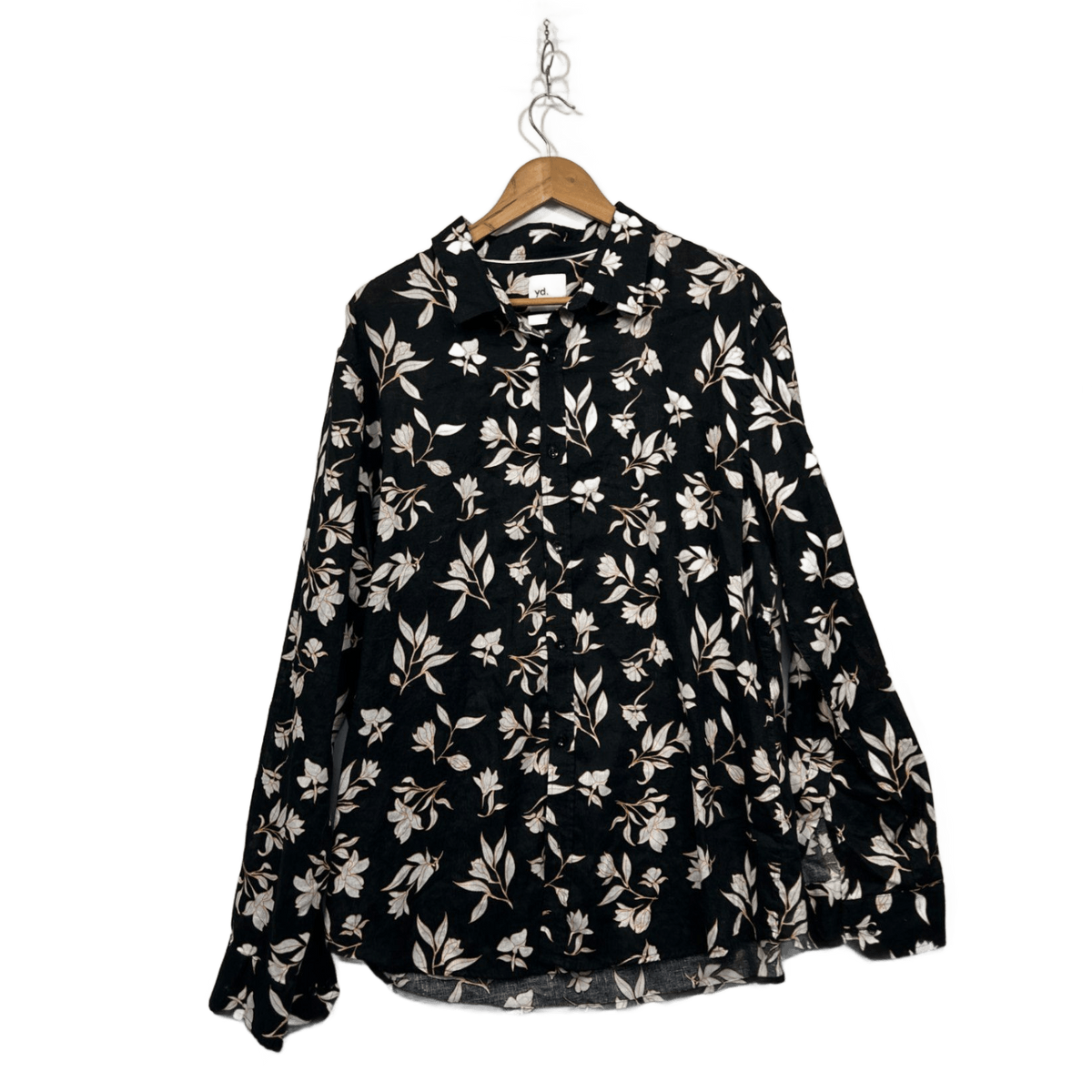 YD Black White Floral Mens Long Sleeve Shirt - Size 3XL