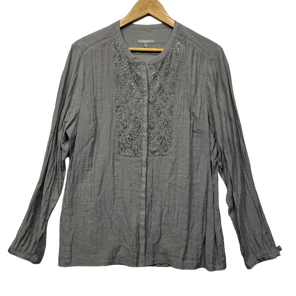Yarra Trail Grey Beaded Top - Size 16