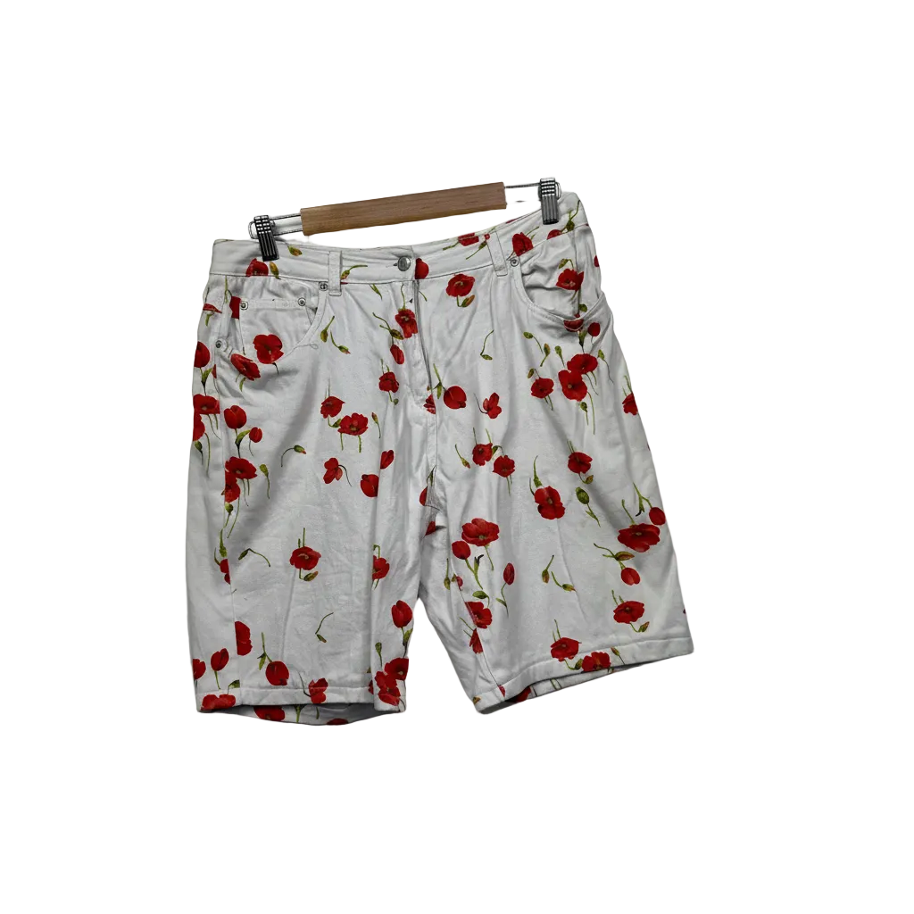 Yarra Trail White Poppy Floral Shorts - Size 14