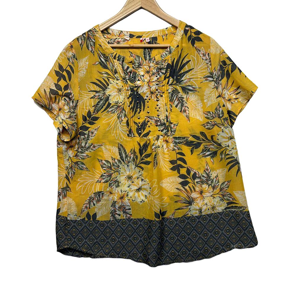 Yellow Floral Top - Size 16