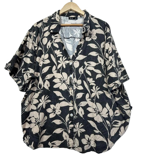 You and All Grey Linen Blend Floral Top - Size 22