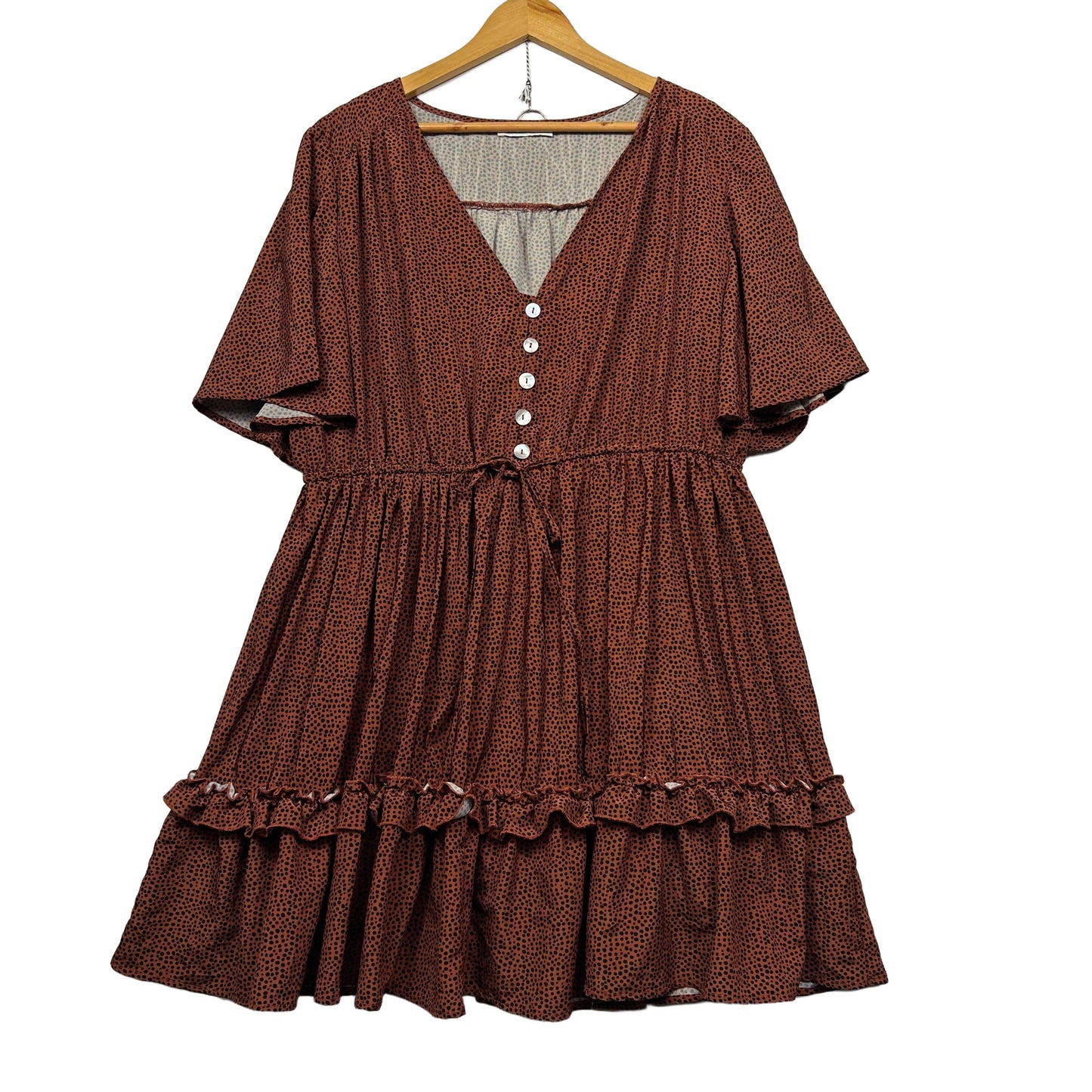 You+All Brown Spotted Tiered Dress - Size 22