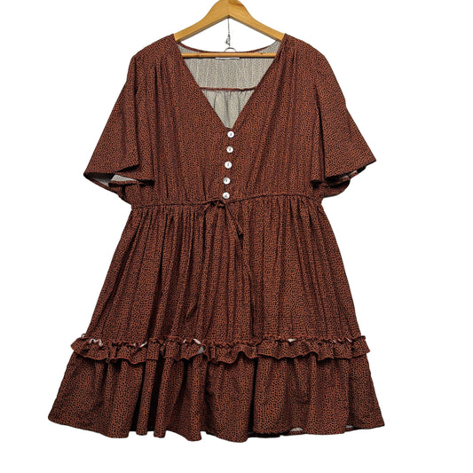 You+All Brown Spotted Tiered Dress - Size 22
