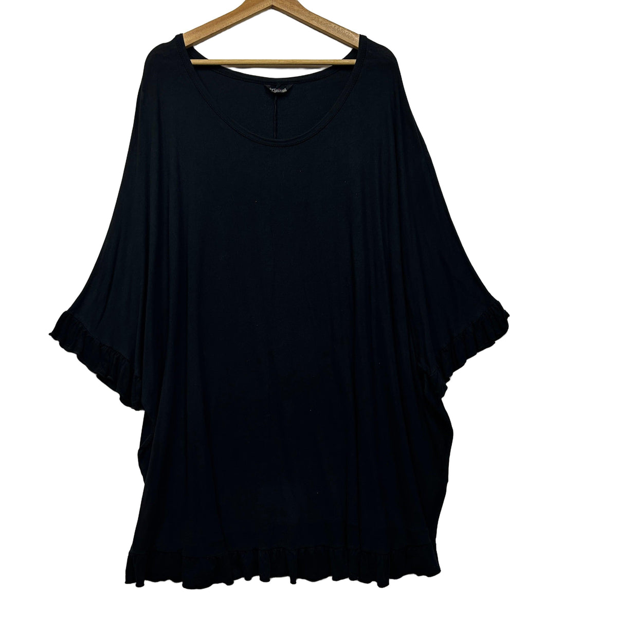 Yours Black Plus Size Ruffle Hem Top - Size 30-32