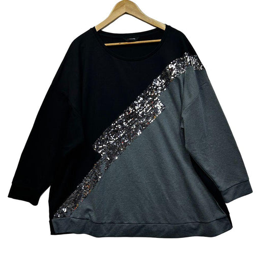 Yours Black and Grey Sequin Jumper - Size 26-28