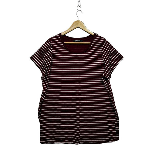Yours Burgundy Striped Plus Size Cotton T-Shirt - Size 20