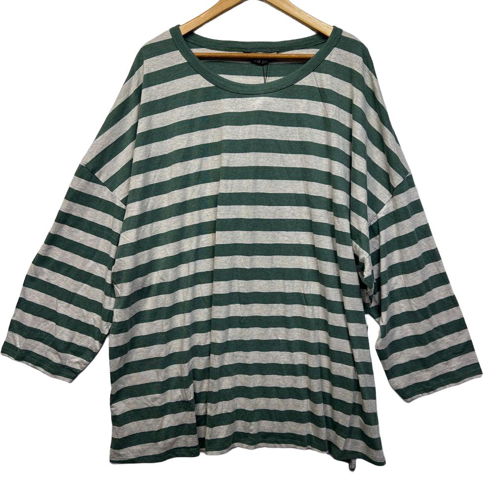 Yours Green Striped Cotton Top - Size 26-28