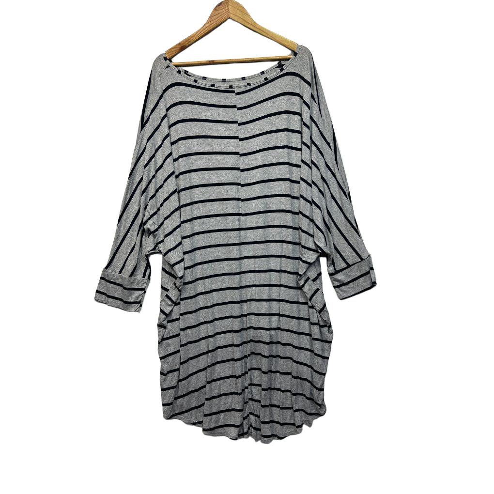 Yours Grey Striped Top - Size 30-32 (fault- hole)