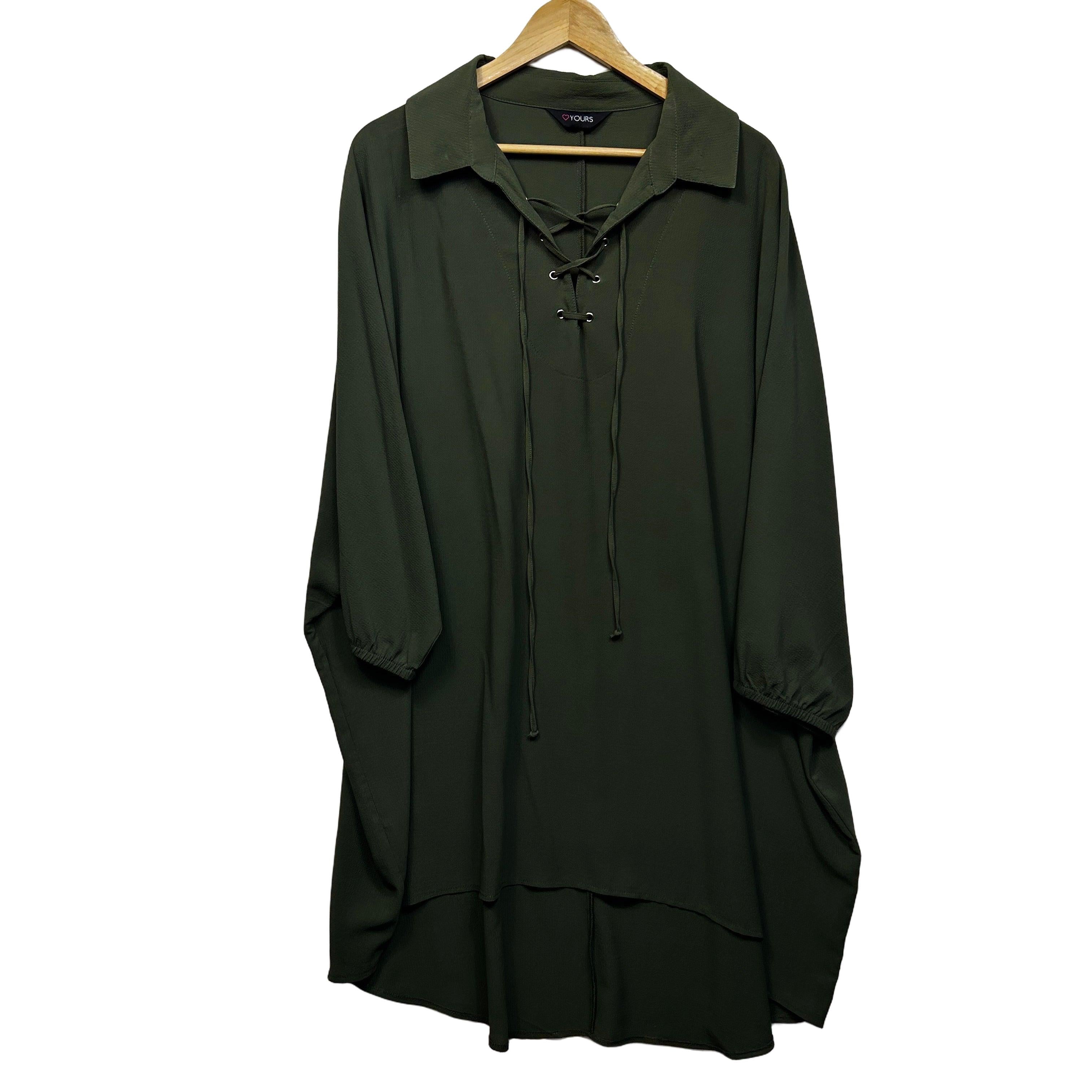 Yours Khaki Plus Size Lace Up Tunic Top - Size 26-28