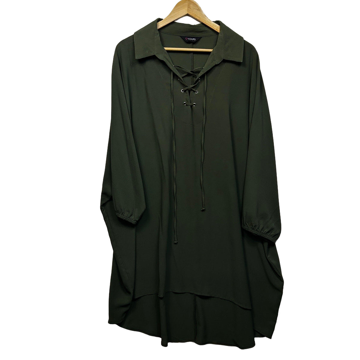 Yours Khaki Plus Size Lace Up Tunic Top - Size 26-28