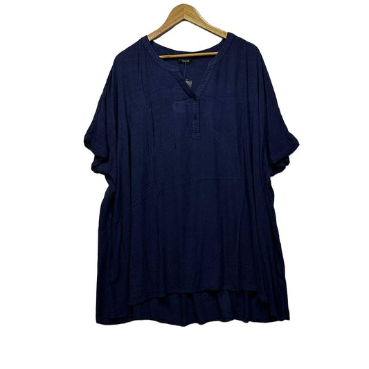 Yours Navy Plus Size Henley Top - Size 26/28