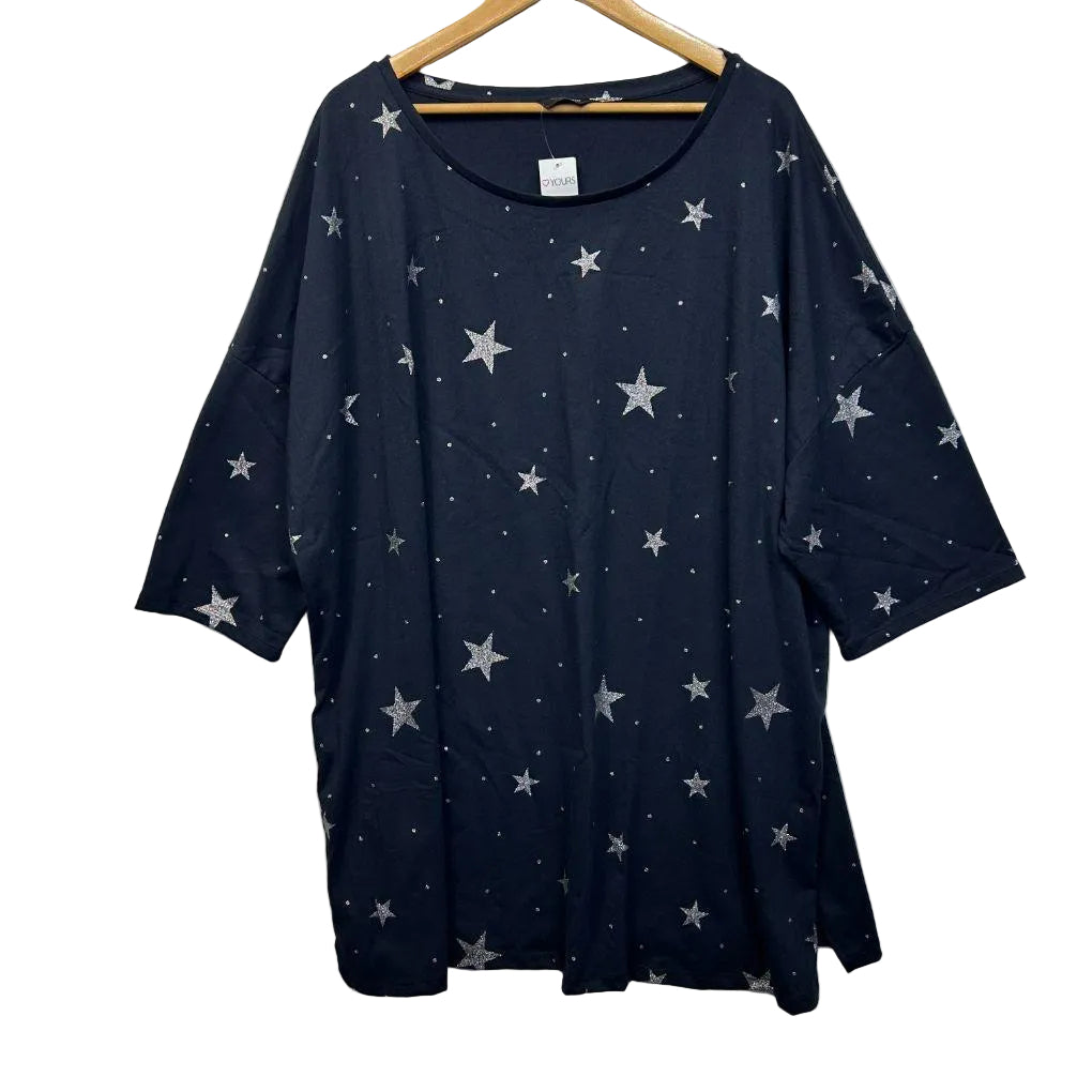 Yours Navy Stars Cotton Top - Size 30+