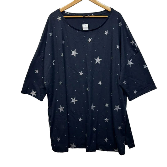 Yours Navy Stars Cotton Top - Size 30+