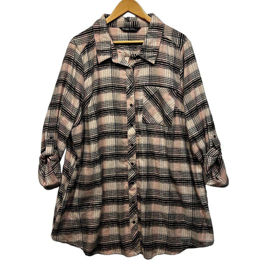 Yours Pink Check Cotton Shirt - Size 22-24