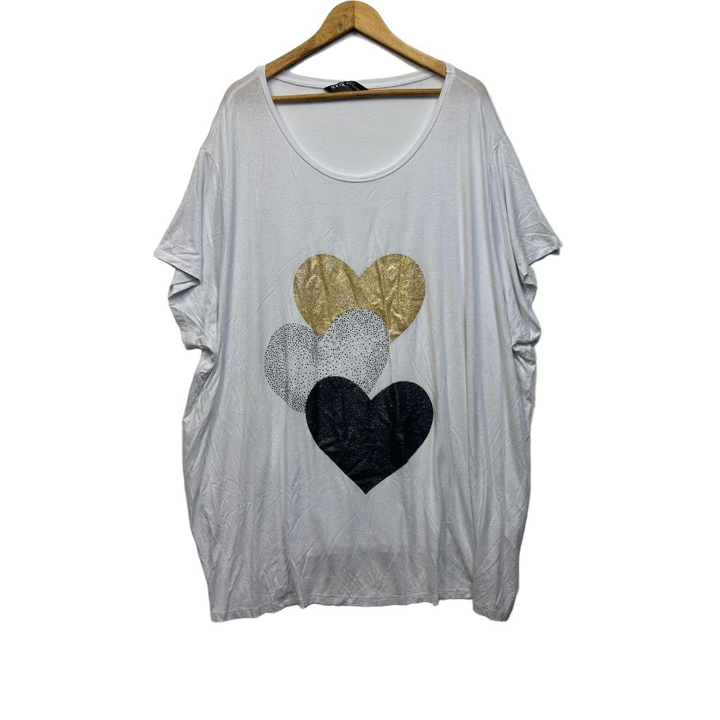 Yours White Heart Print Top - Size 30-32