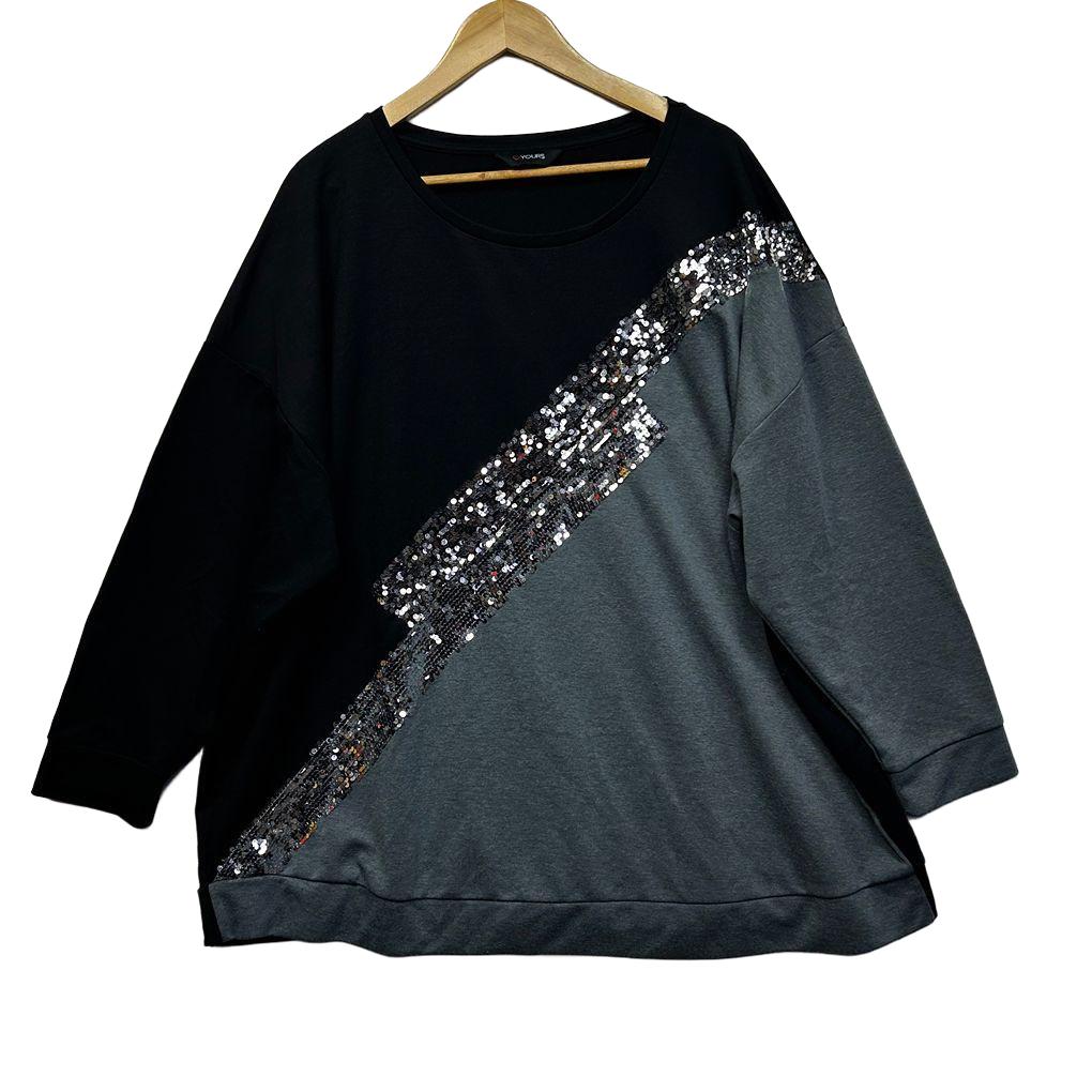 Yours Black and Grey Sequin Jumper - Size 26-28