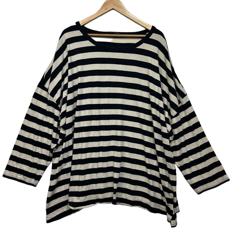 Yours Navy Striped Cotton Top - Size 26 - 28