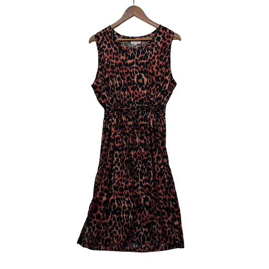 Brown leopard print sleeveless dress front view
