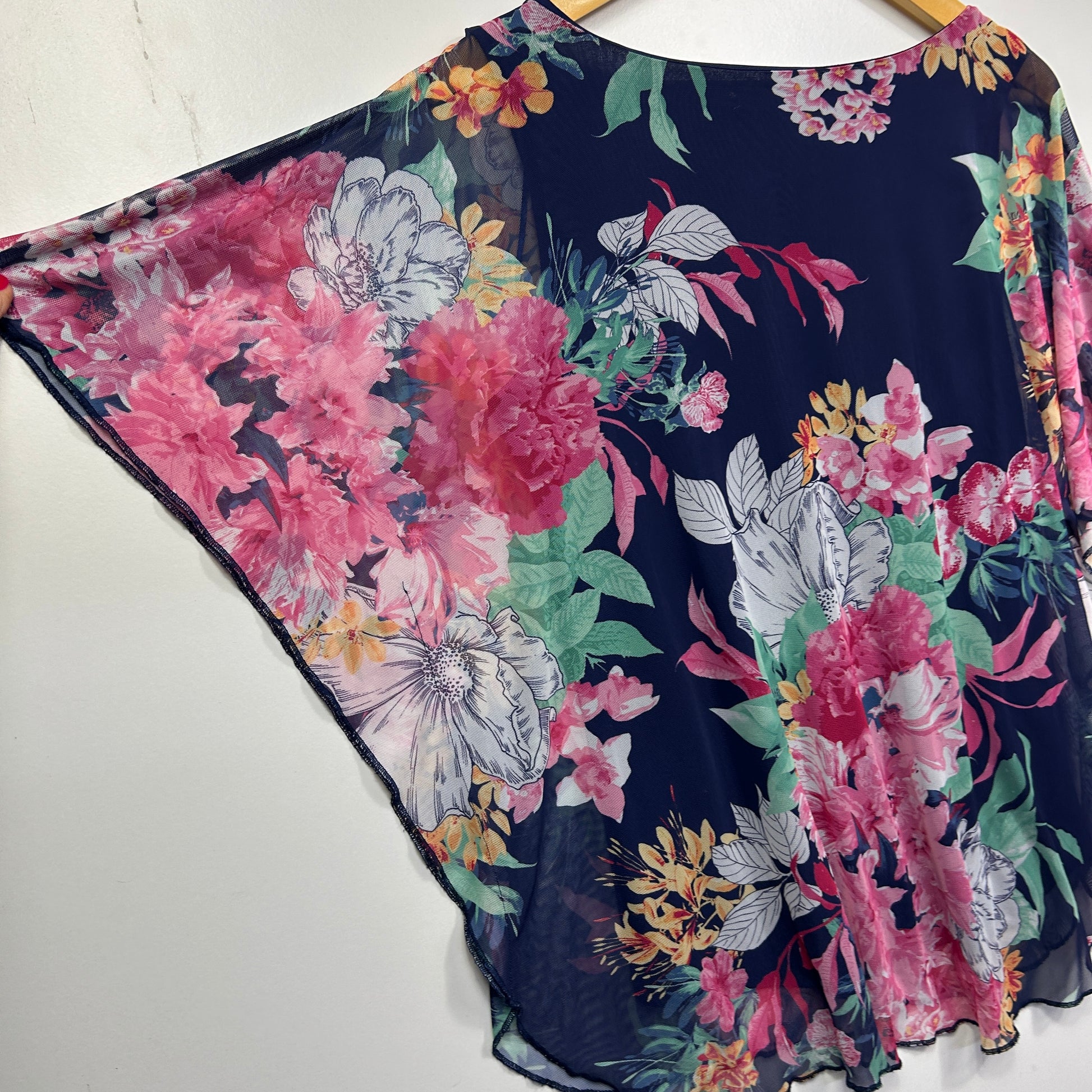 Navy floral blouse front view