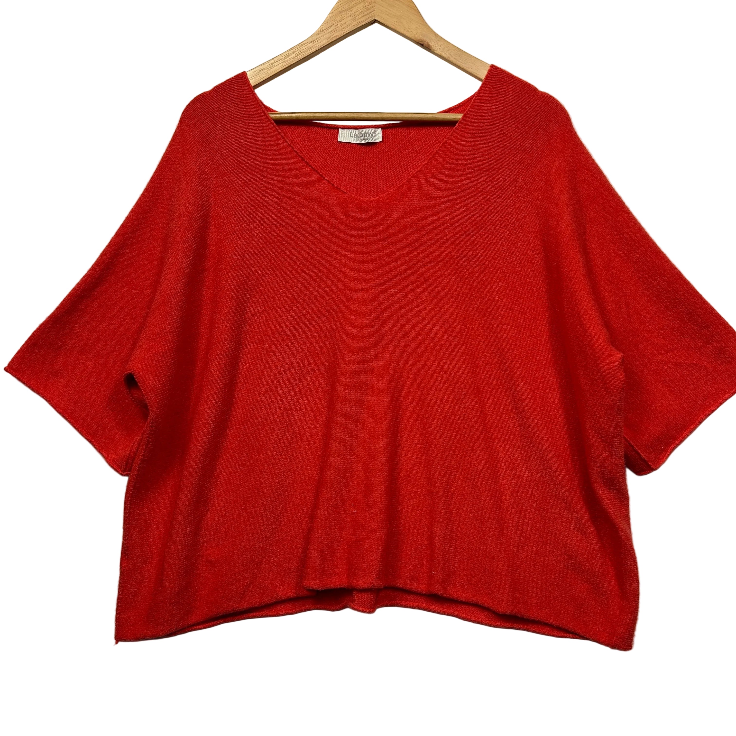 Lacomy Red V-Neck Knit Italian Top - One Size