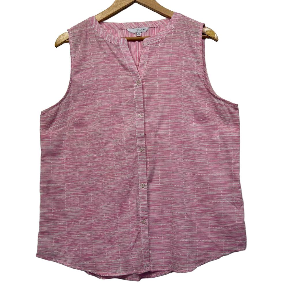 Pink sleeveless button-up vest front view