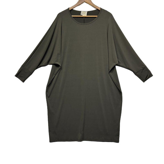 Olive green oversized tunic dress front view