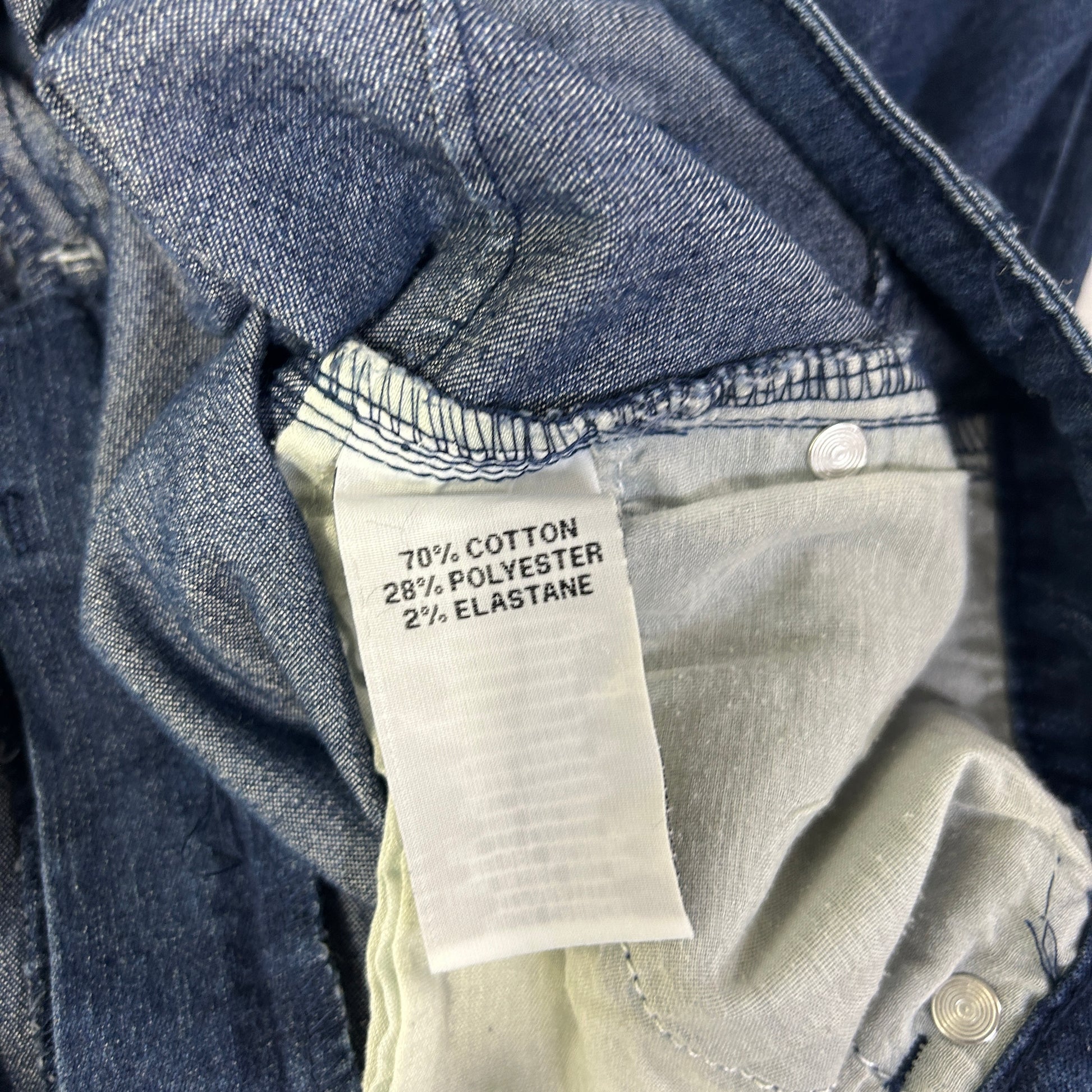 Navy blue jeans label detail view