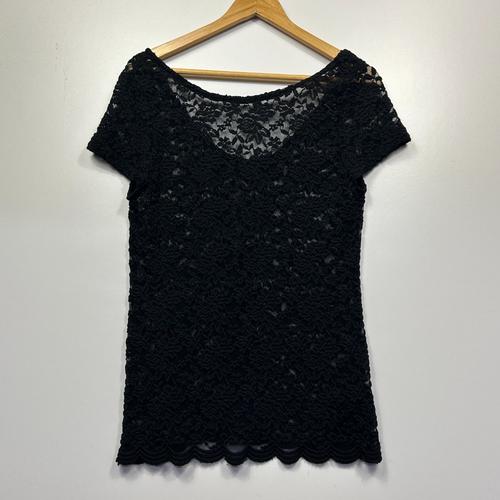 Unbranded Black Lace Scallop Hem Top - Size One Size