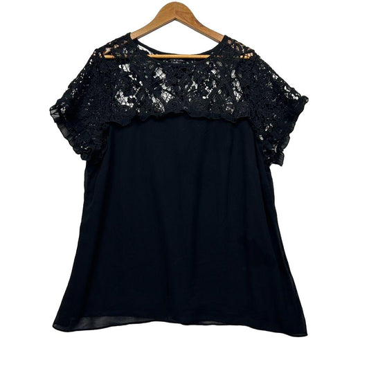 Black lace short sleeve top front view
