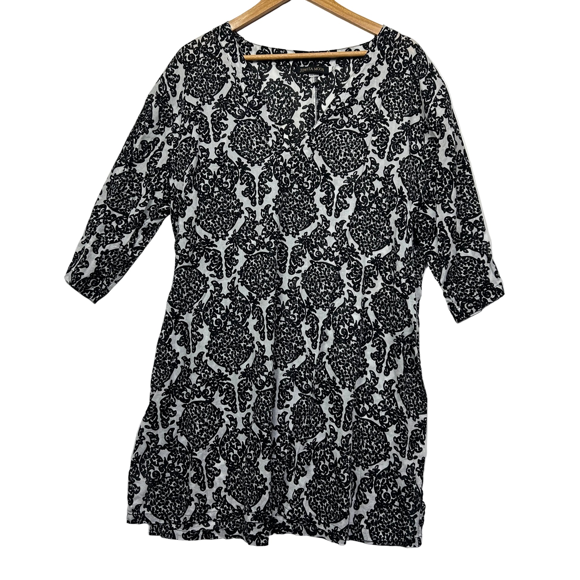 Black and white floral print dress front view