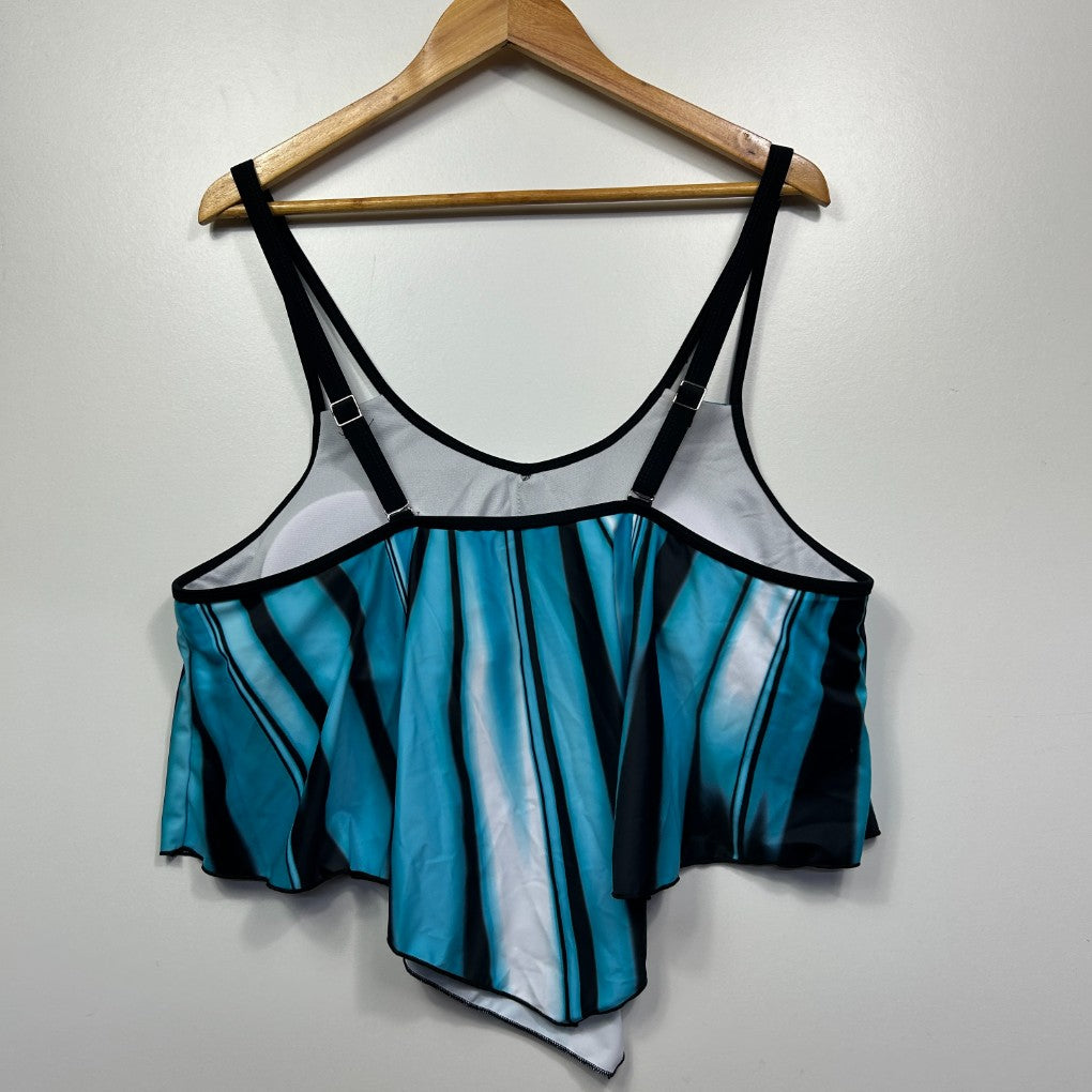 Blue and white cold shoulder top front view