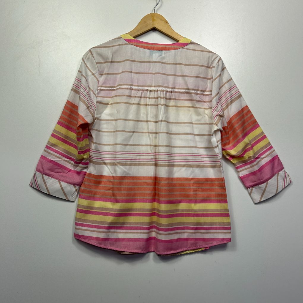 Striped three-quarter sleeve top front view