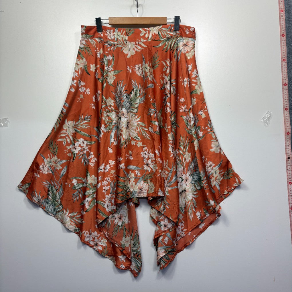 Rust red floral handkerchief skirt front view