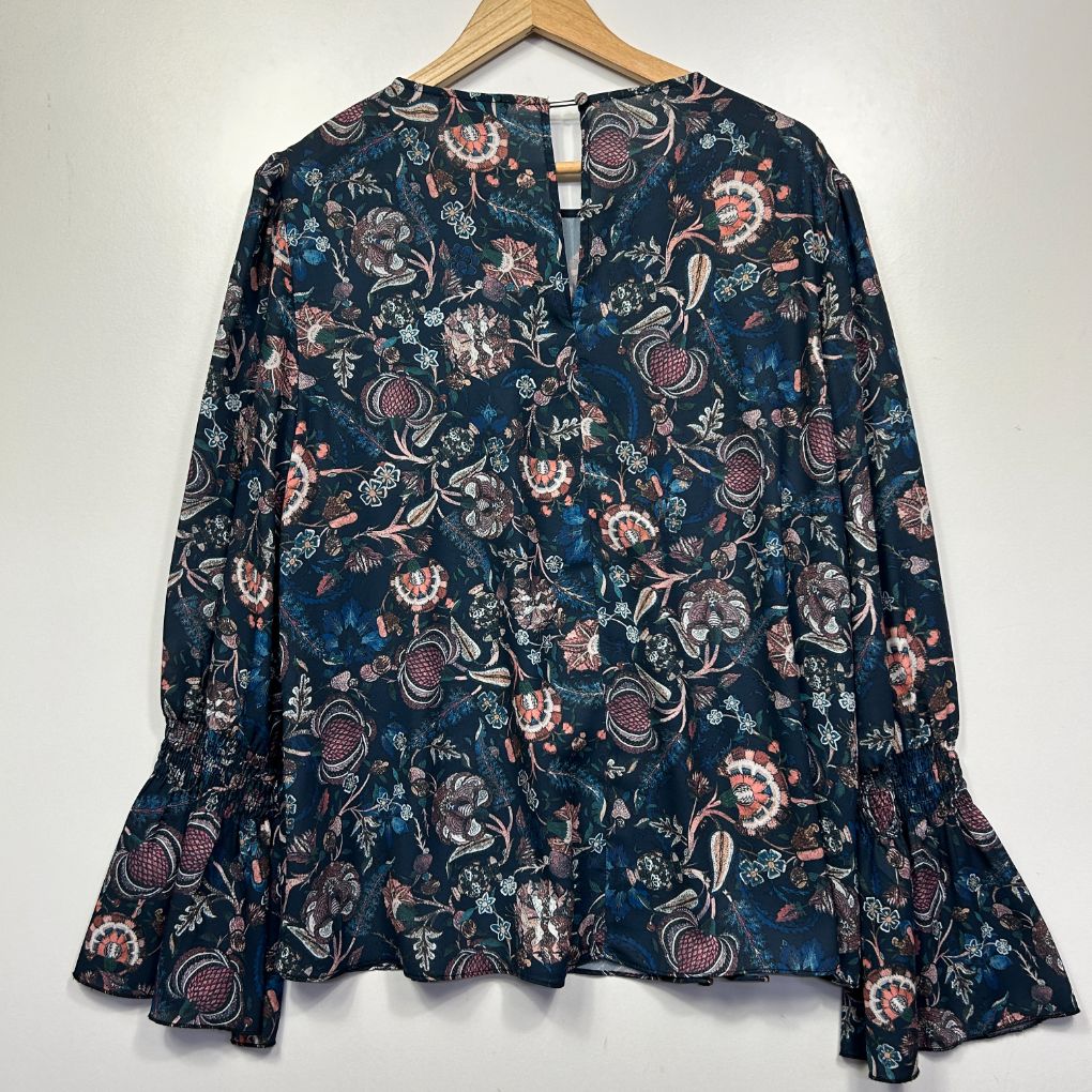Navy floral blouse front view