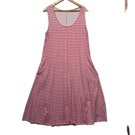 Pink and white gingham check dress front view