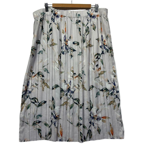 Grey striped floral midi skirt front view