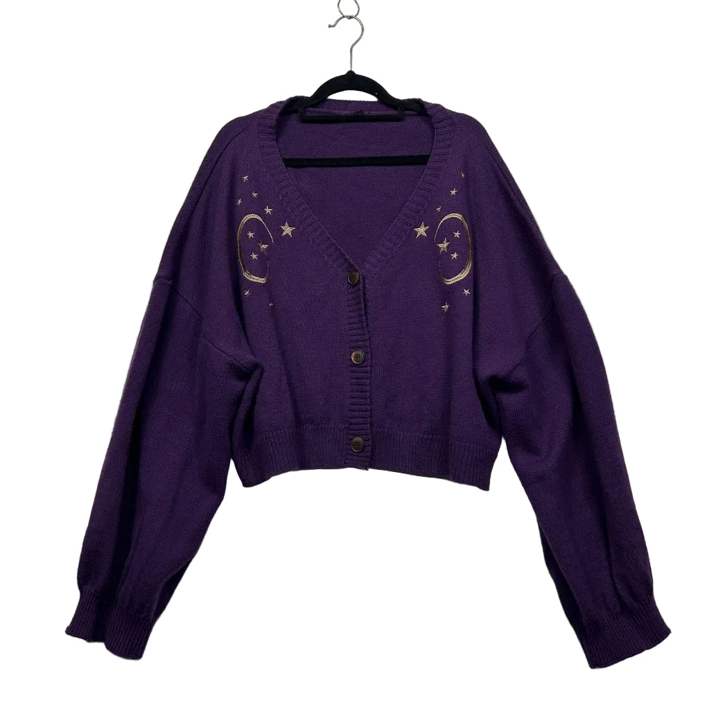 Purple Star Embroidery Acrylic Crop Cardigan - Size 14/16